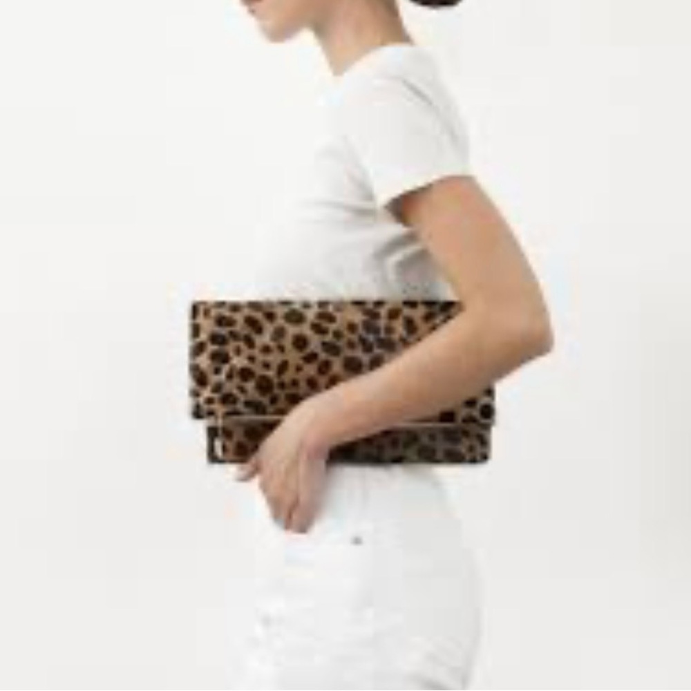 Clare V. Leopard Print Pony Hair Clutch Bag